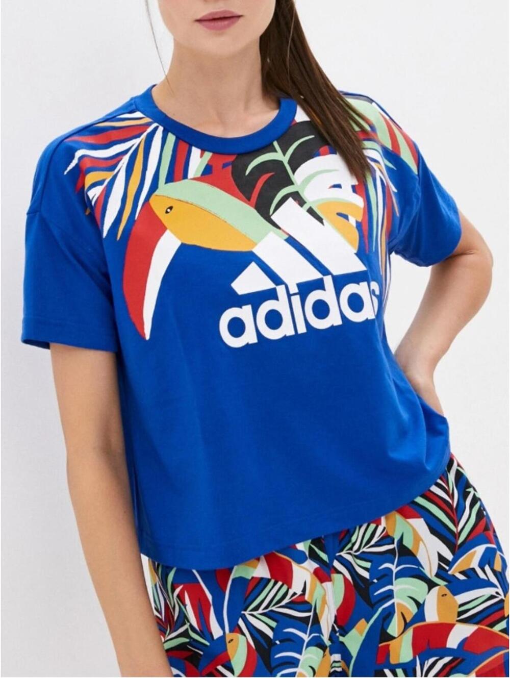 Adidas x Farm Rio / Toucan Graphic Crop T-Shirt / Blue
